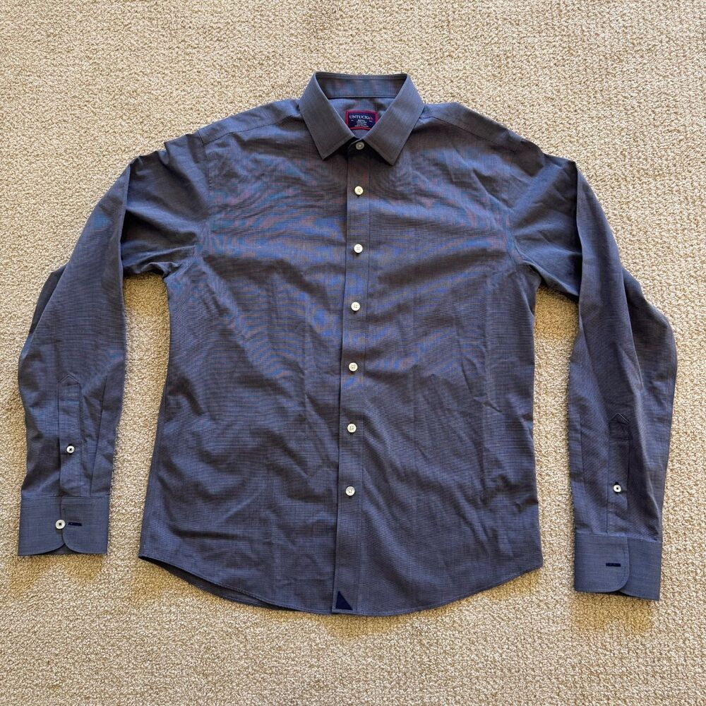 UNTUCKit Orville WF Mens L Slim Fit Wrinkle Free Blue Cotton Button-Up Shirt - Picture 4 of 8